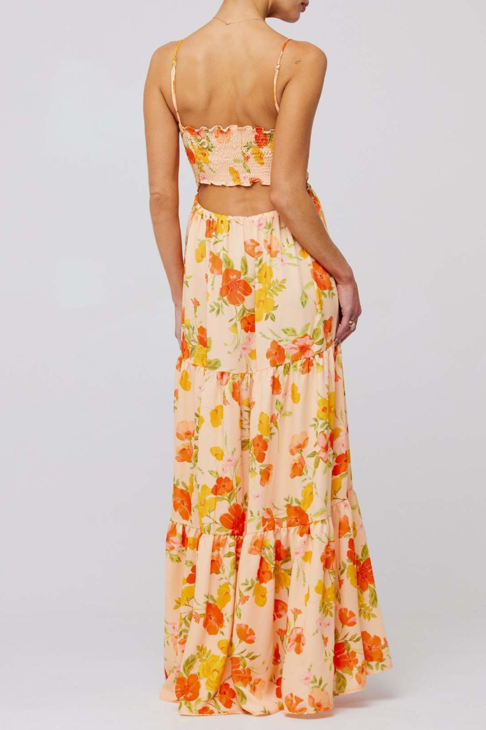 Floral Print Tie Front Tiered Maxi Dress