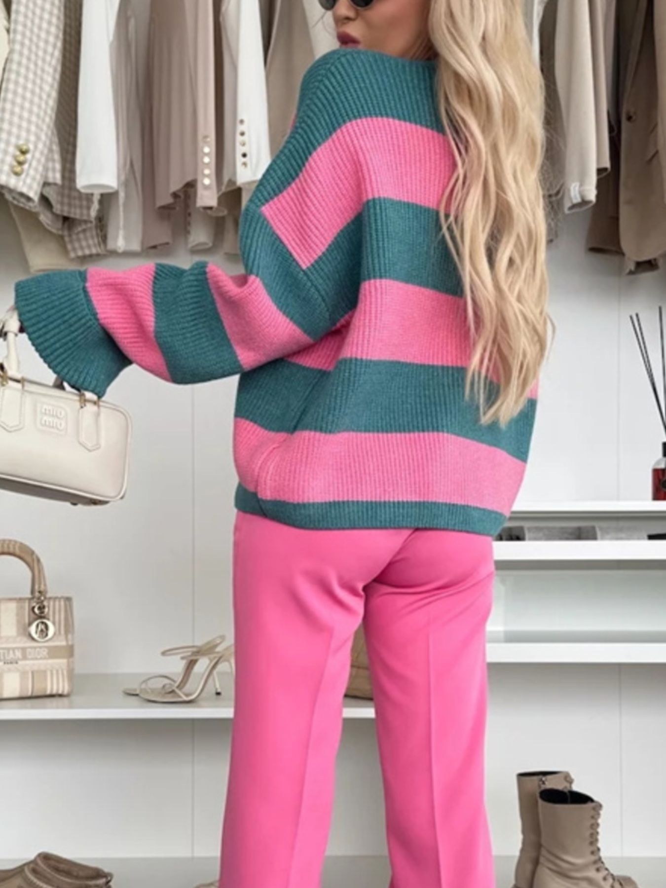 Color Block Striped V-Neck Button Front Cardigan