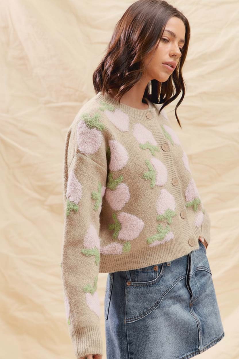 Strawberry Fruit All Over Button Sweater Cardigan