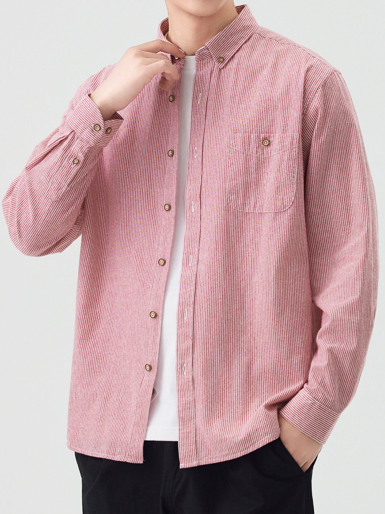 Men's Full Size Casual Striped Corduroy Shirt Plus Size