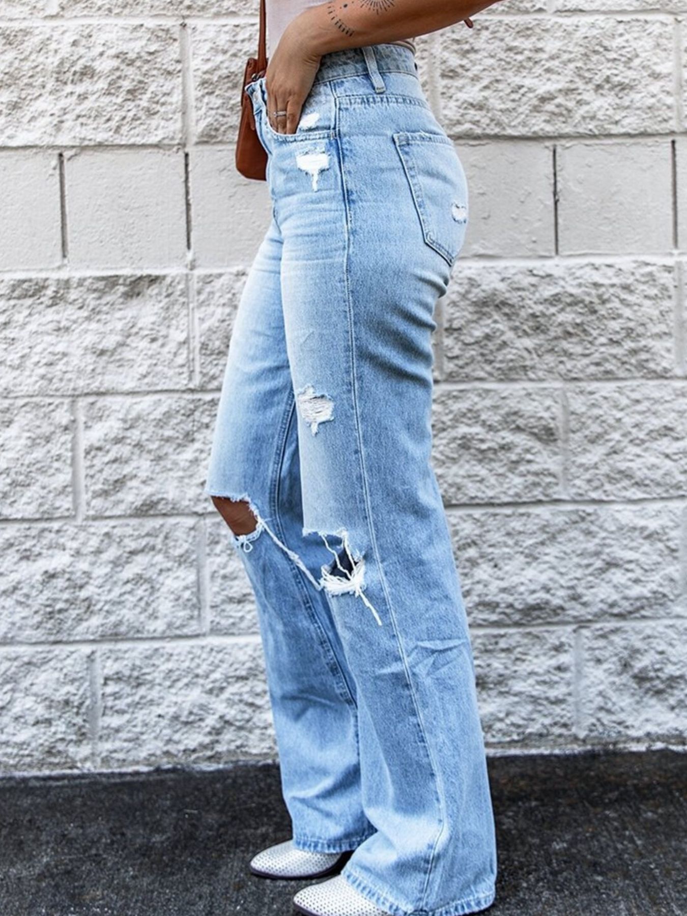 High Waist Distressed Jeans