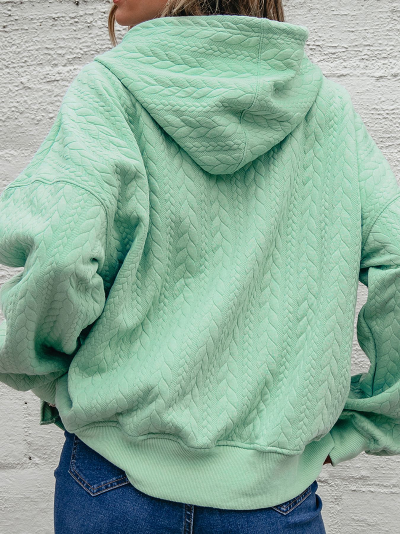 Drawstring Textured Baggy Solid Hoodie
