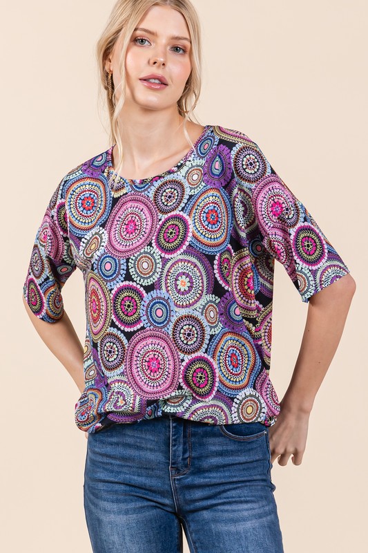 Printed Round Neck Half Sleeve Top