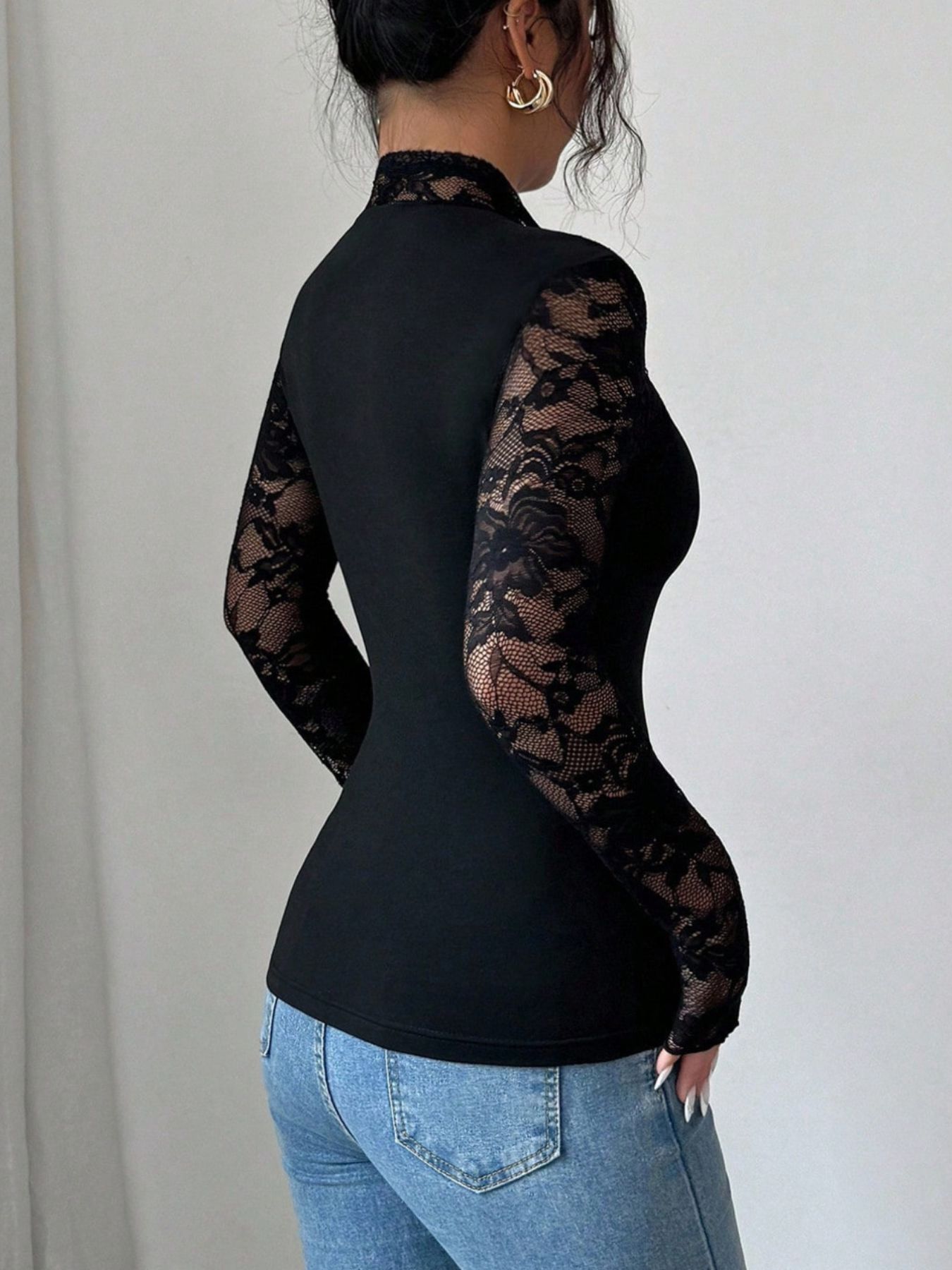 Lace Sleeve Long Sleeve T-Shirt