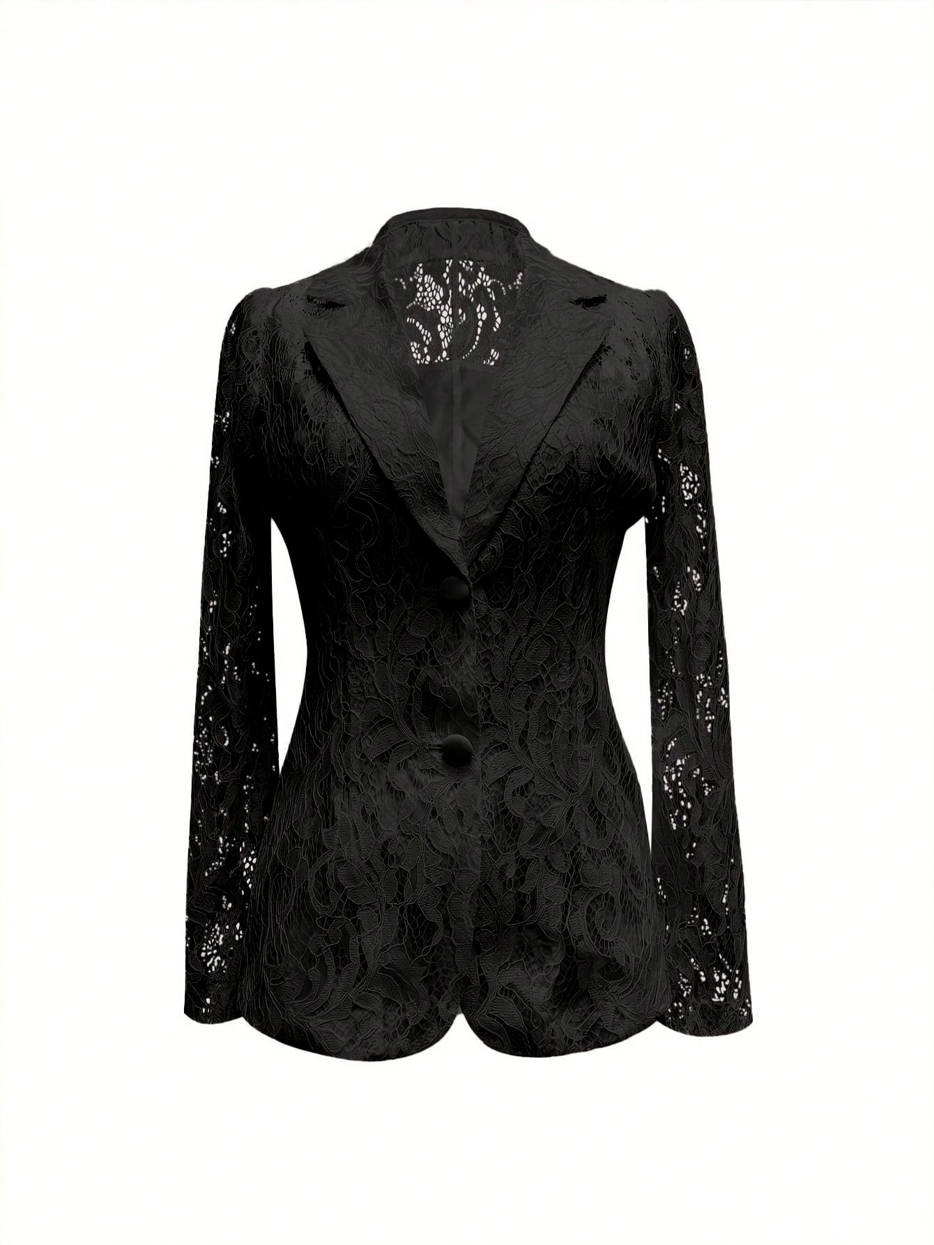 Lace Button Up Fitted Blazer