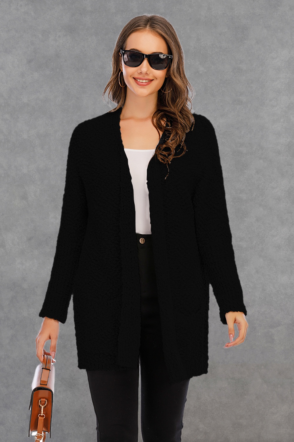 Angel Wings Pocketed Open Front Long Sleeve Cardigan view 7