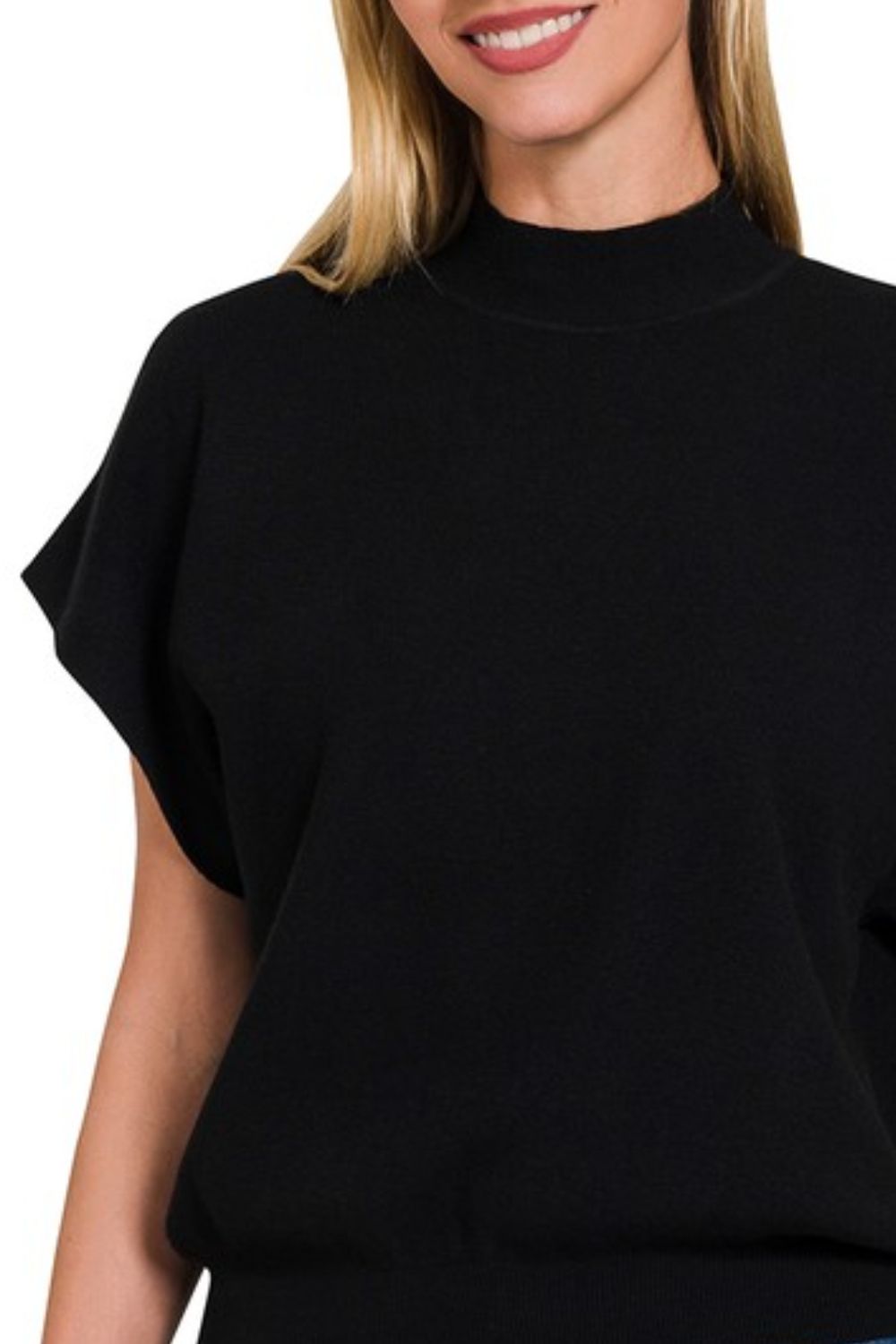 Mock Neck Short Dolman Sleeve Sweater