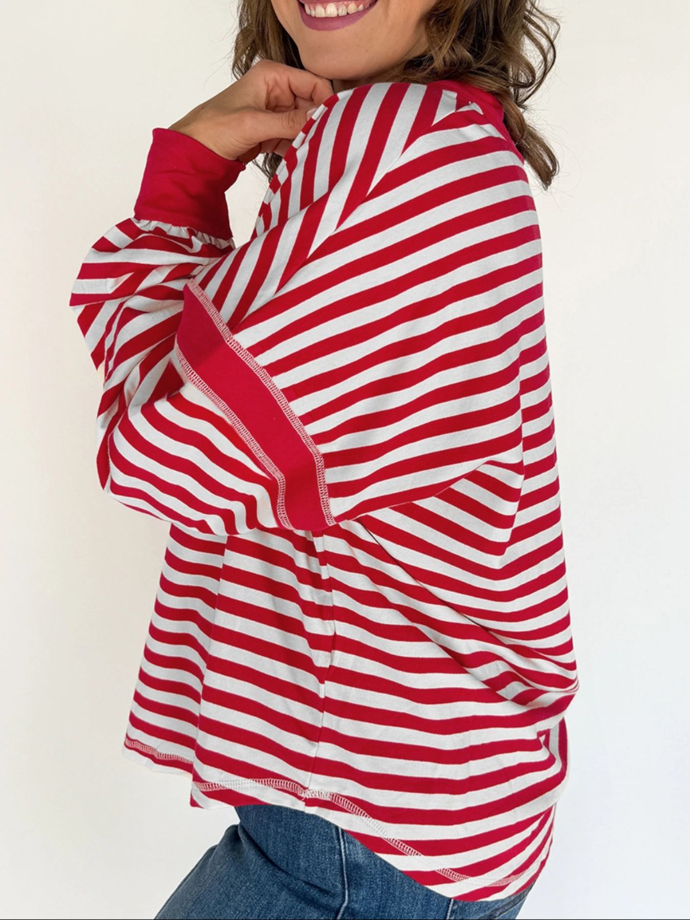 Striped V-Neck Long Sleeve Sweatshirt