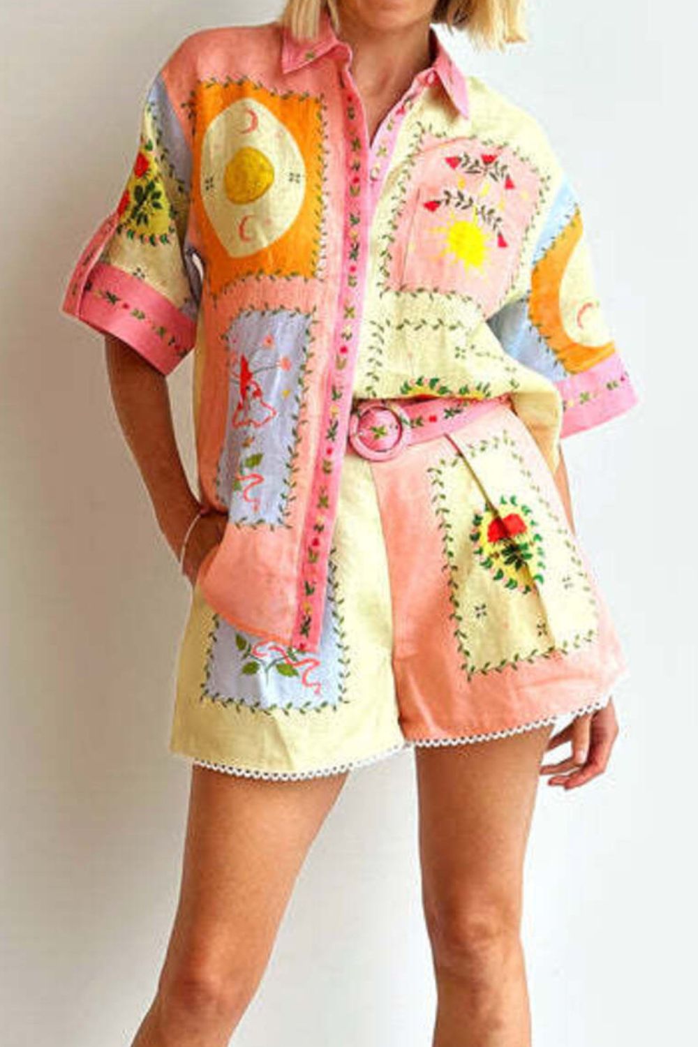 Printed Short Sleeve Shirt and Shorts Set