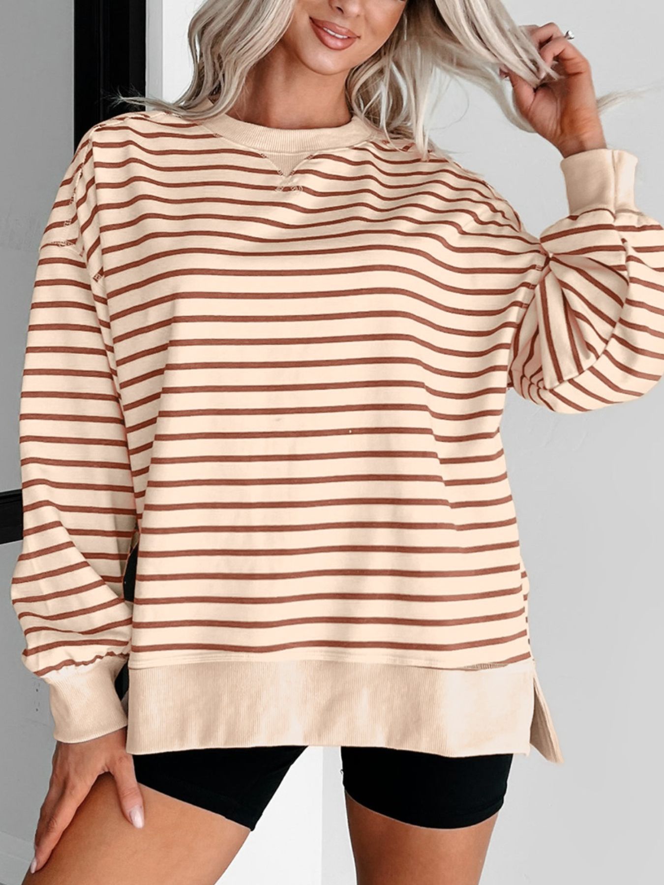 Striped Crew Neck Casual Sweatshirt
