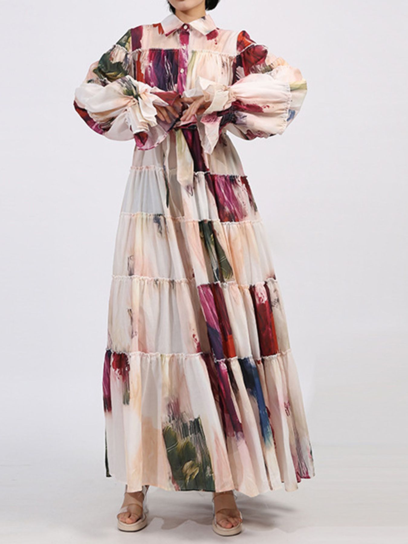 Tiered Tie Waist Maxi Dress