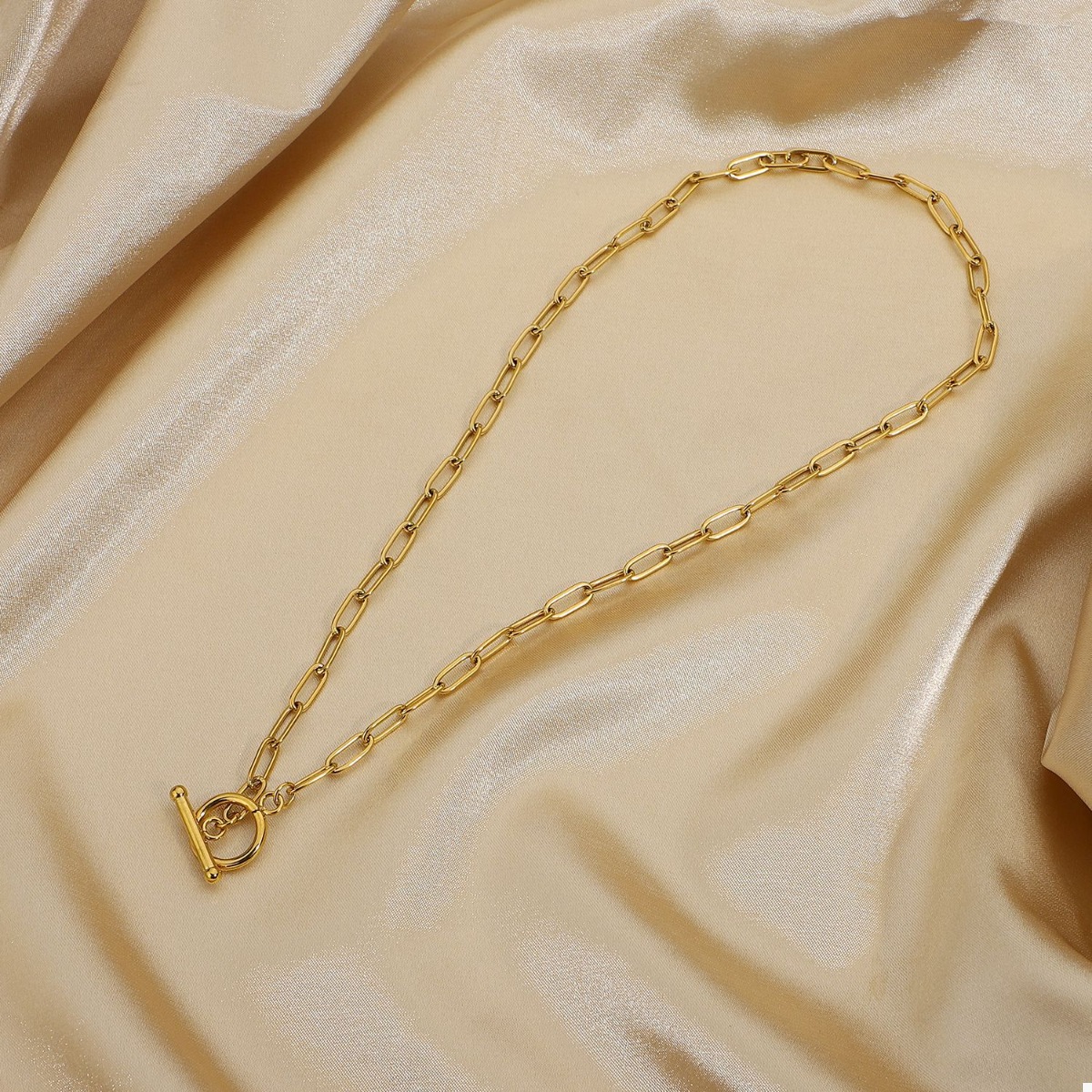 18K Gold-Plated Chain Link Toggle Clasp Necklace