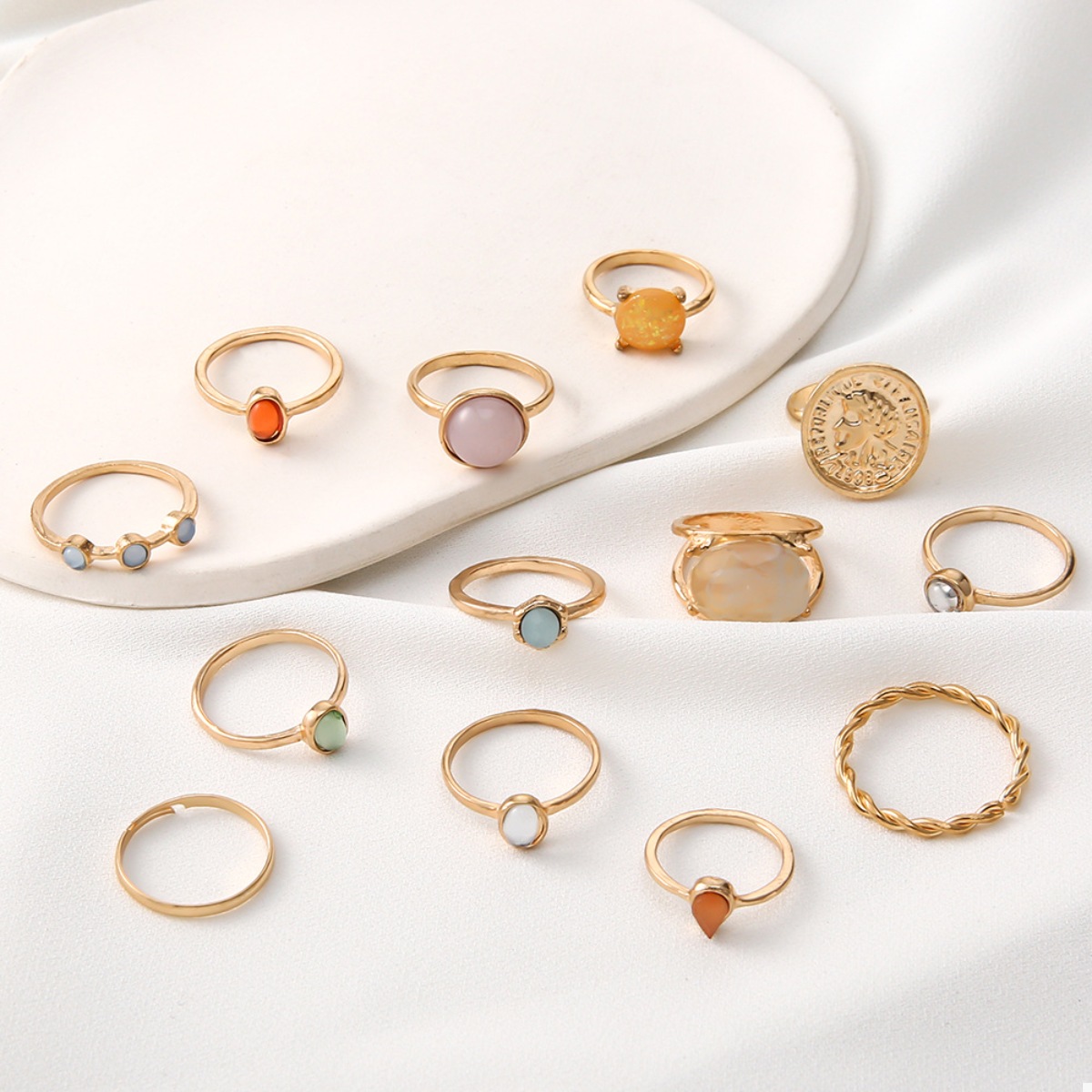 13 Piece 18K Gold-Plated Minimalist Ring Set