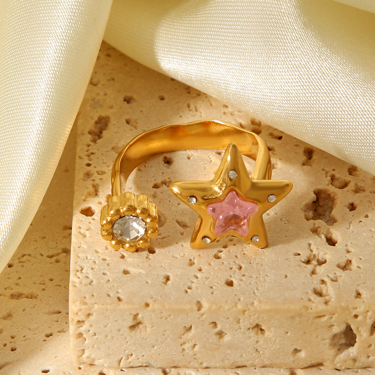 18K Gold-Plated Zircon Star Open Ring