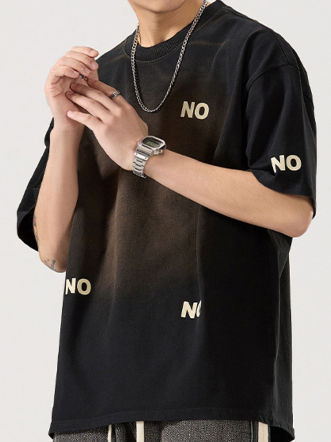 Men's Full Size Letter Round Neck Short Sleeve T-Shirt Plus Size