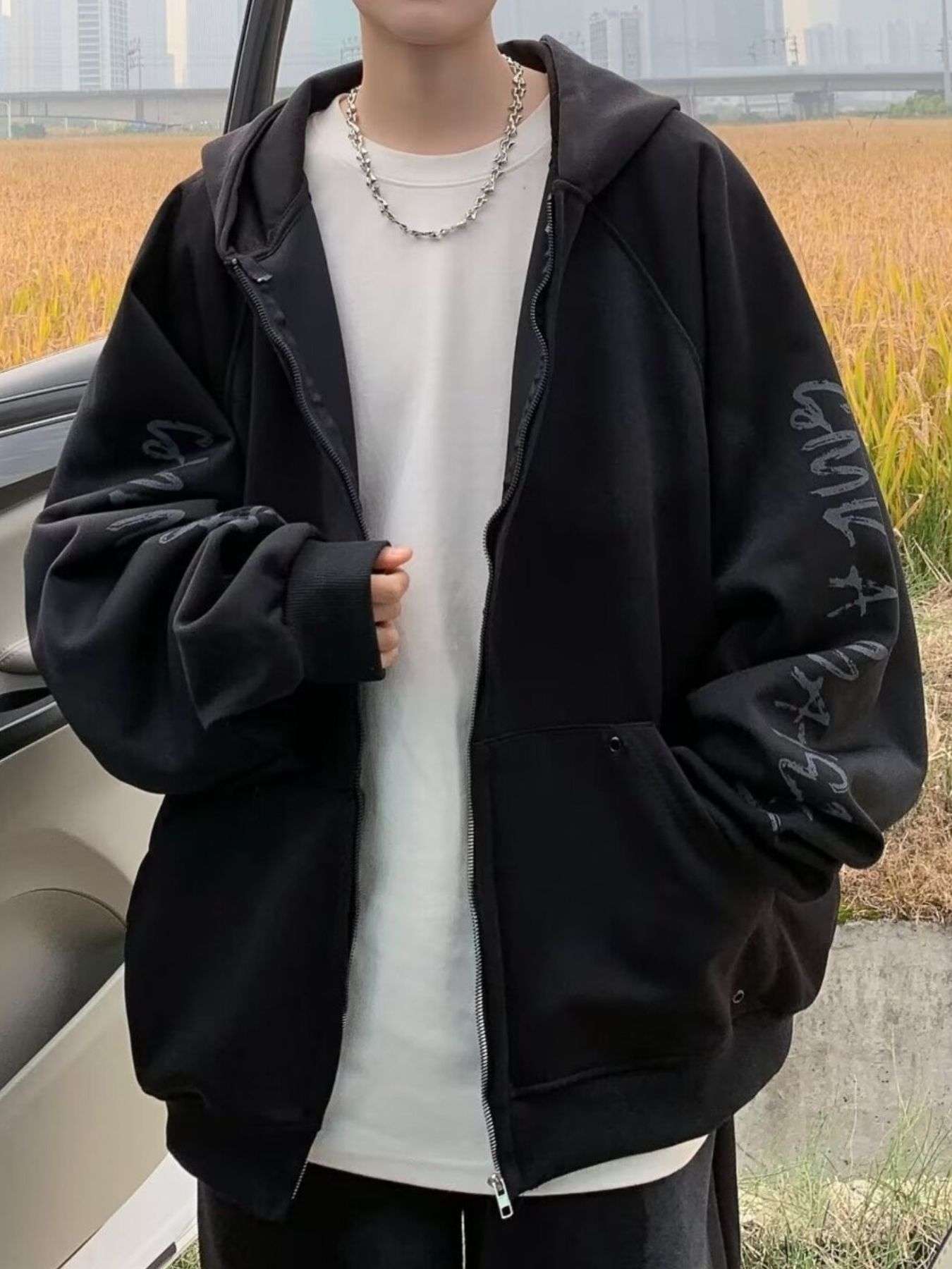 Men's Plus Size Zip Up Loose Fit Hoodie