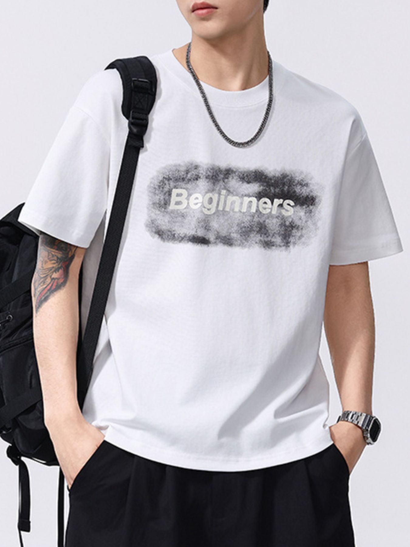 Men's Plus Size Letter Round Neck Short Sleeve T-Shirt
