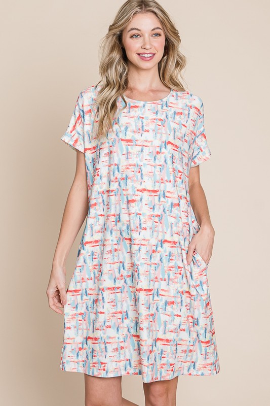 Printed Round Neck Short Sleeve Tee Dress