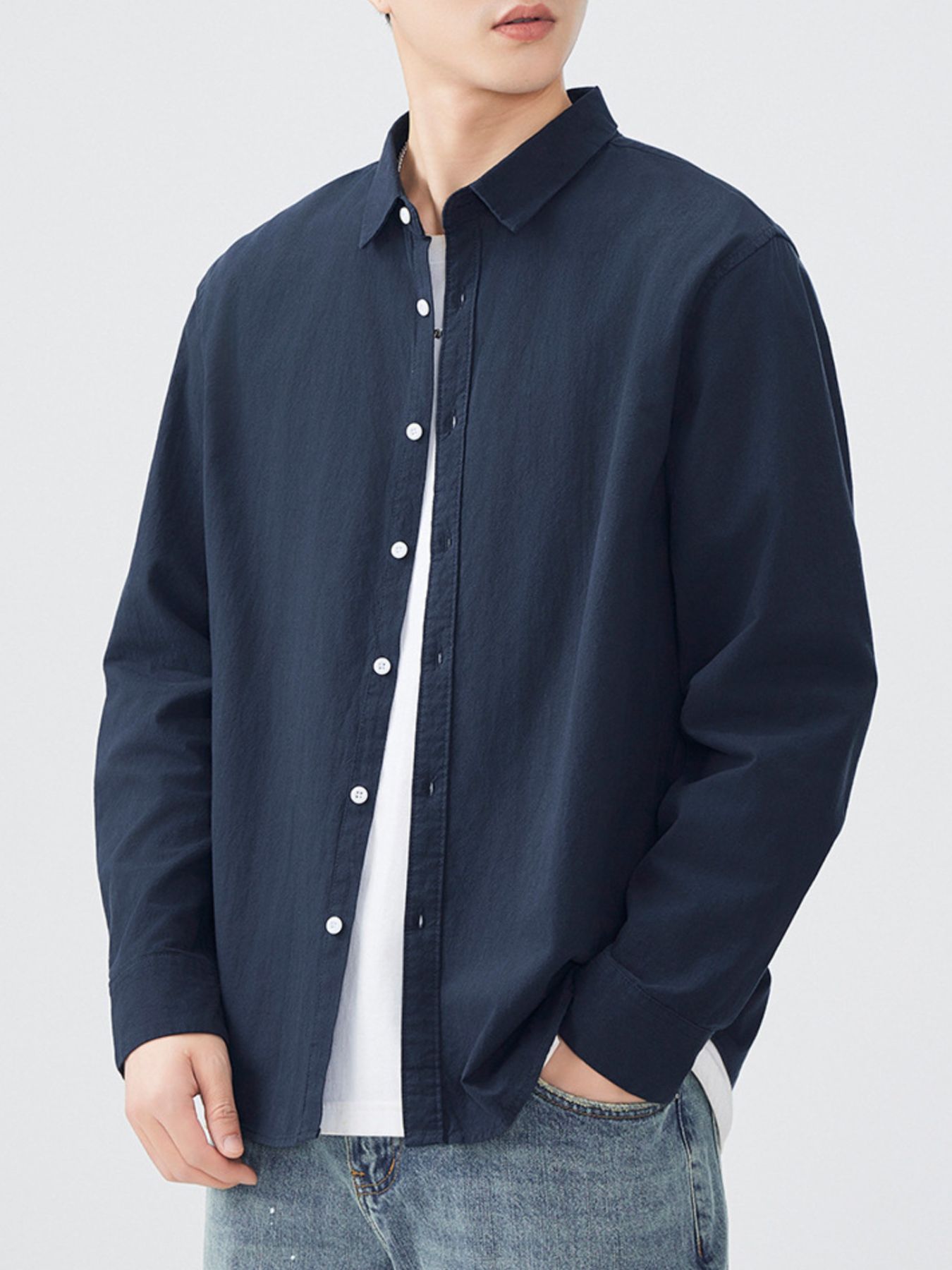 Men's Plus Size Long Sleeve Button-Up Shirt