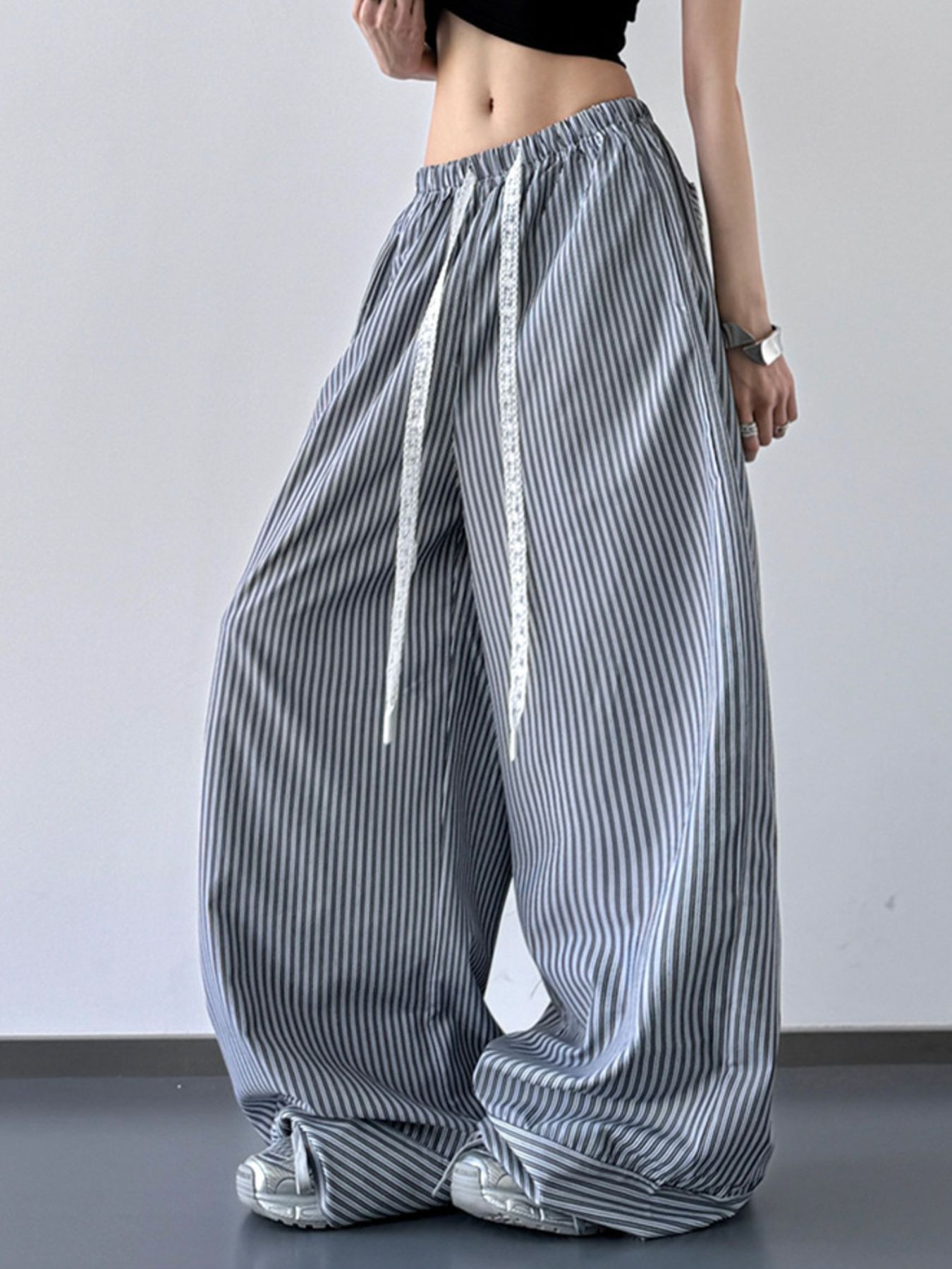 Striped Wide Leg Drawstring Pants