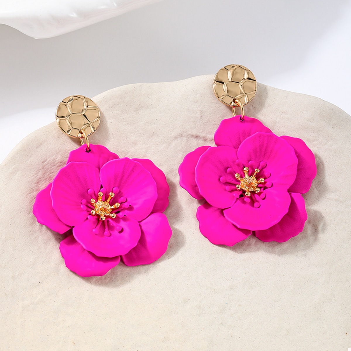 Floral Statement Drop Earrings with Gold Accent