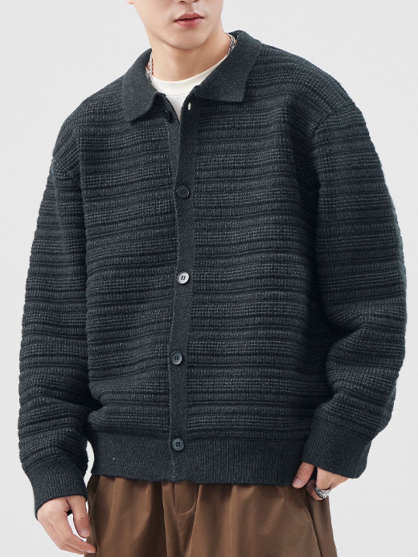 Men's Plus Size Button Up Long Sleeve Cardigan