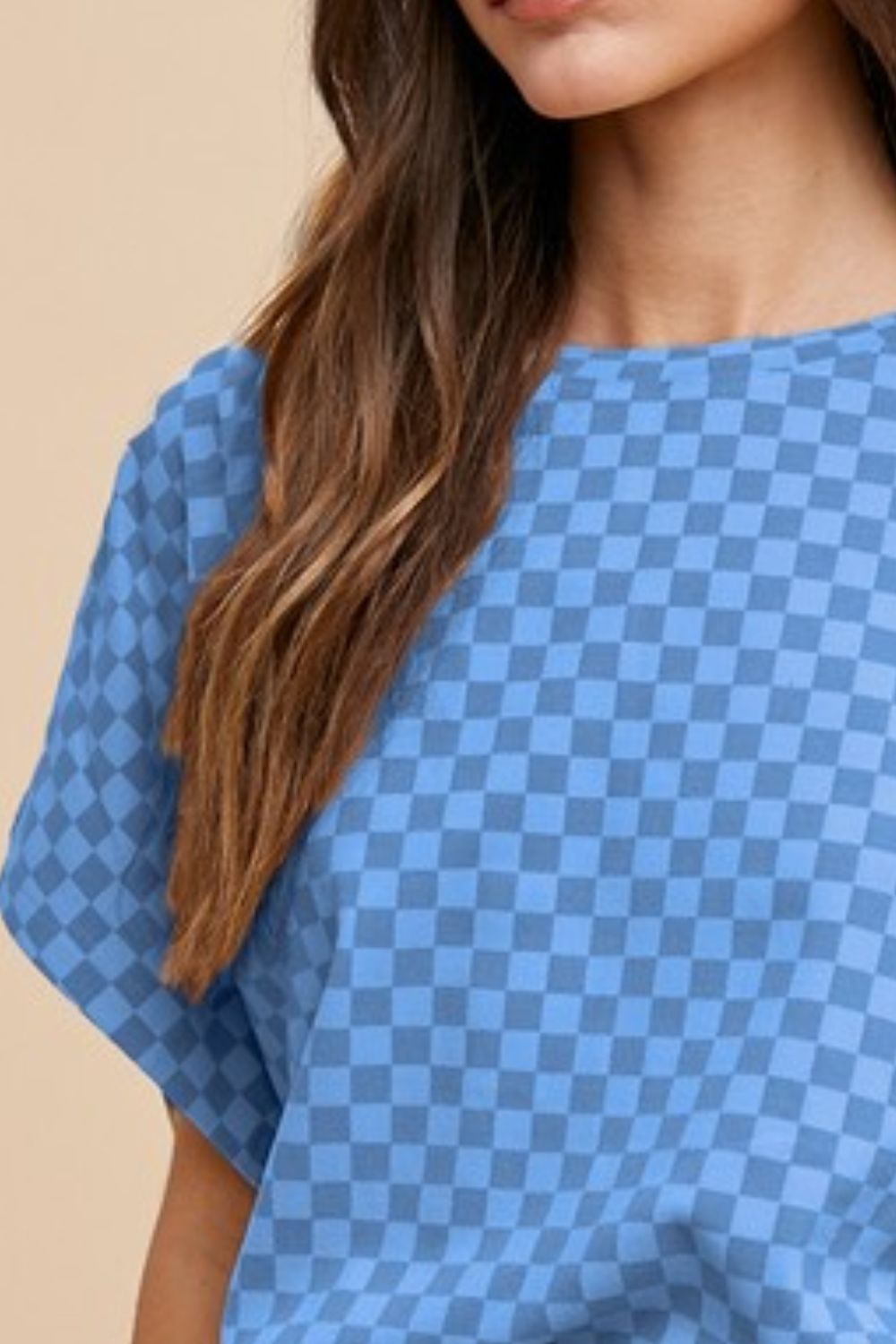 Checkered Round Neck Short Sleeve T-Shirt