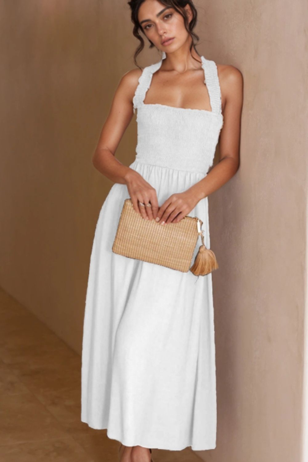 Crisscross Smocked Wide Strap Dress