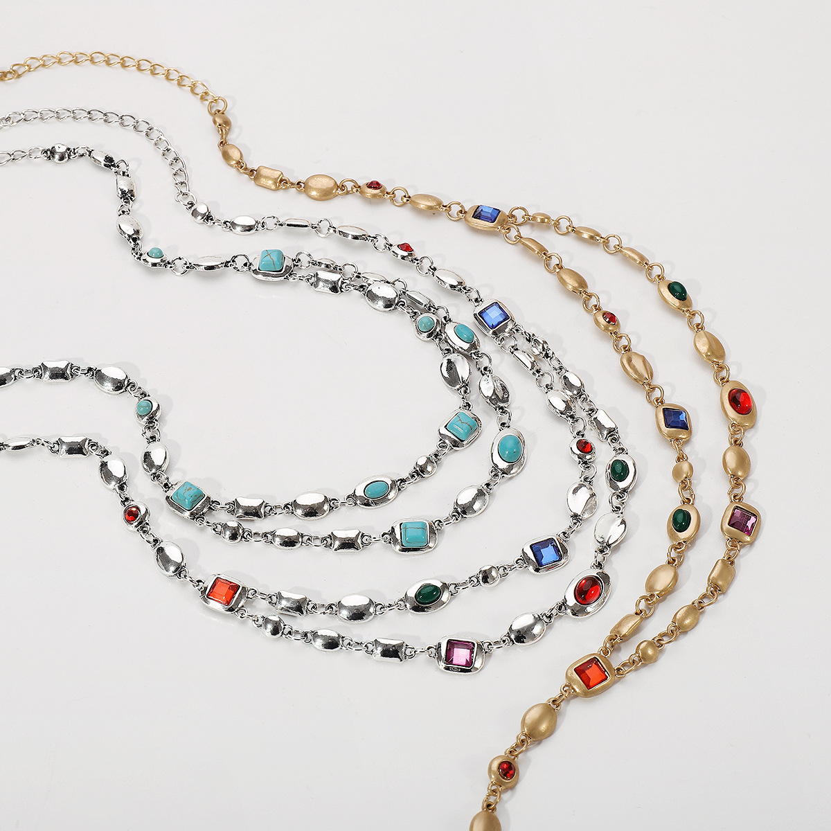 Vintage Multi-Gemstone Double Layered Necklace