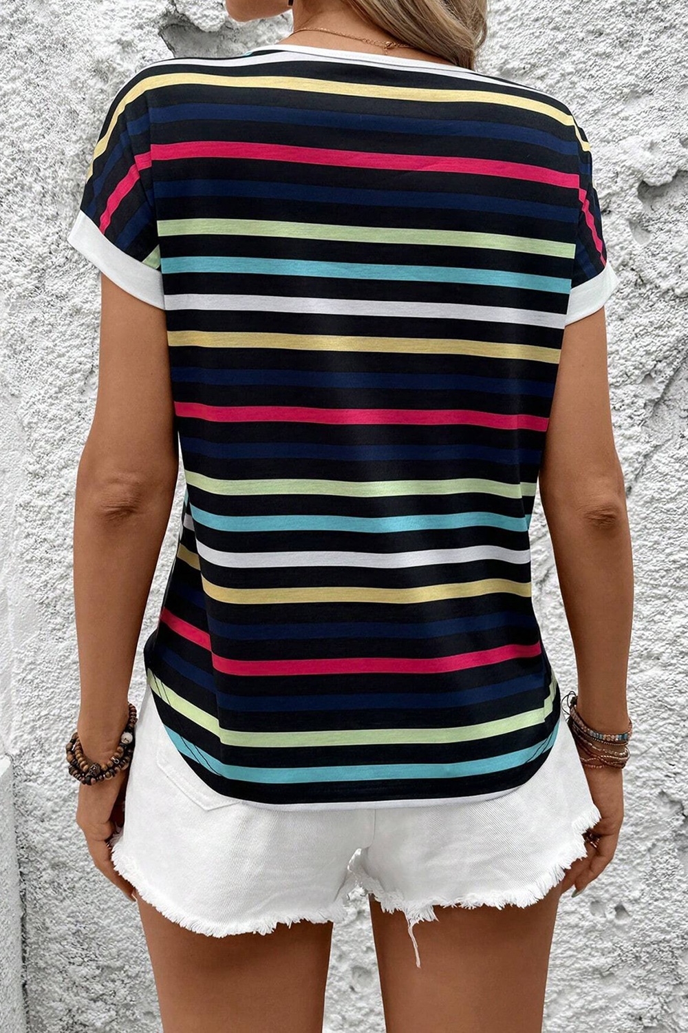 Colorful Striped Short Sleeve Casual T-Shirt