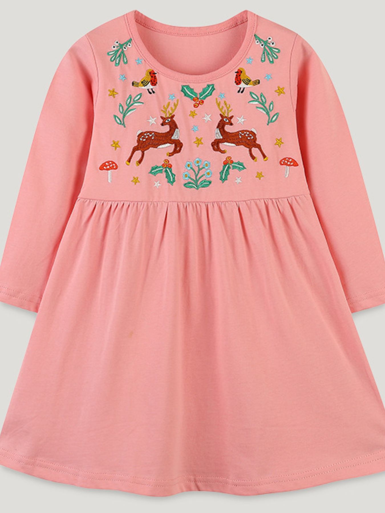Children's Long Sleeve Embroidered Deer Dress 1