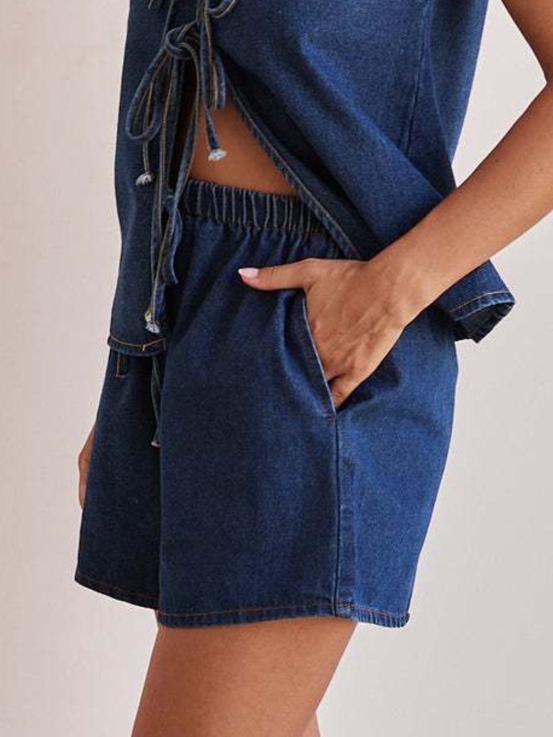 Elastic Waist Denim Shorts