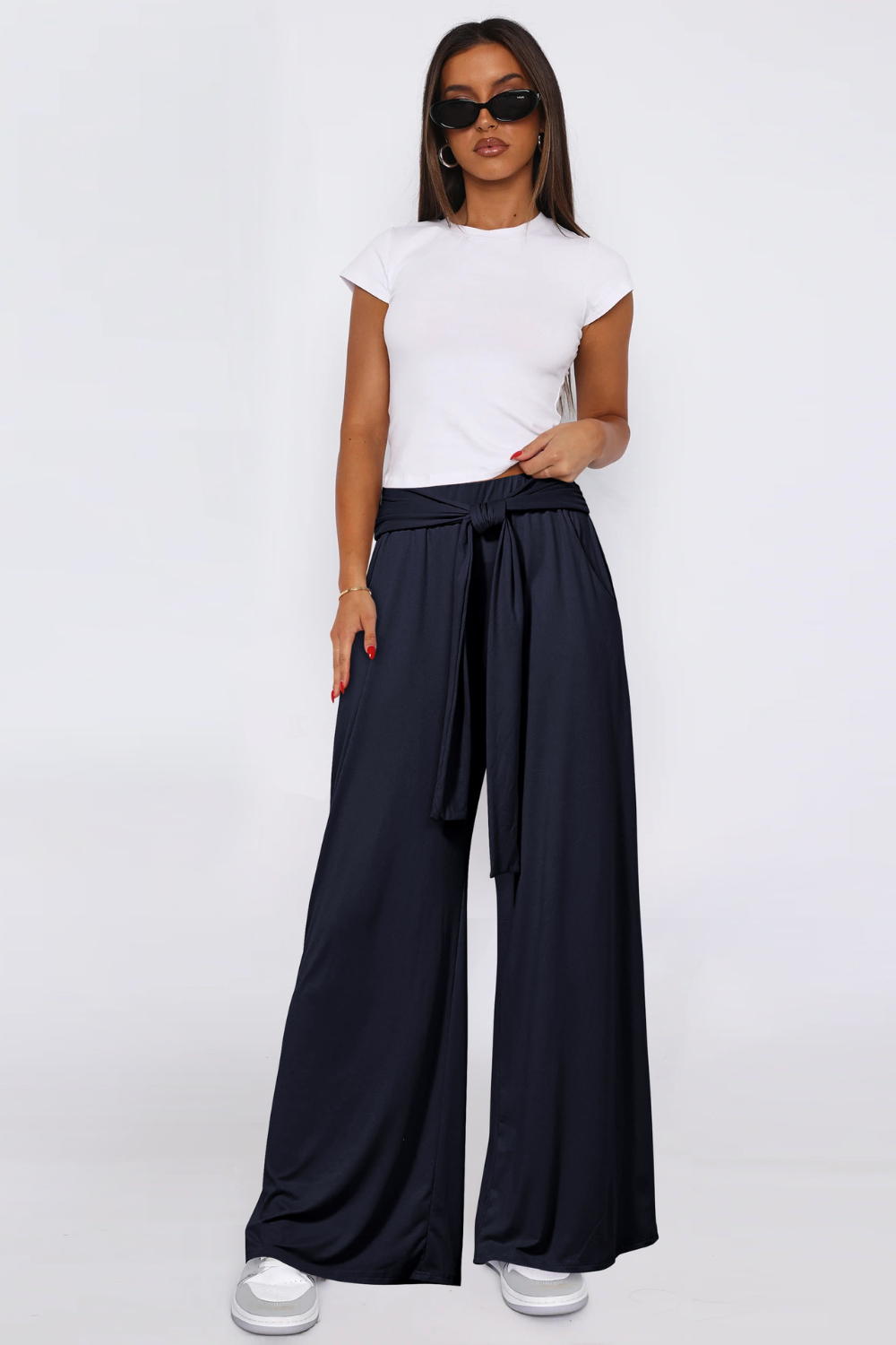 Tied Wide Leg Pants with Pockets