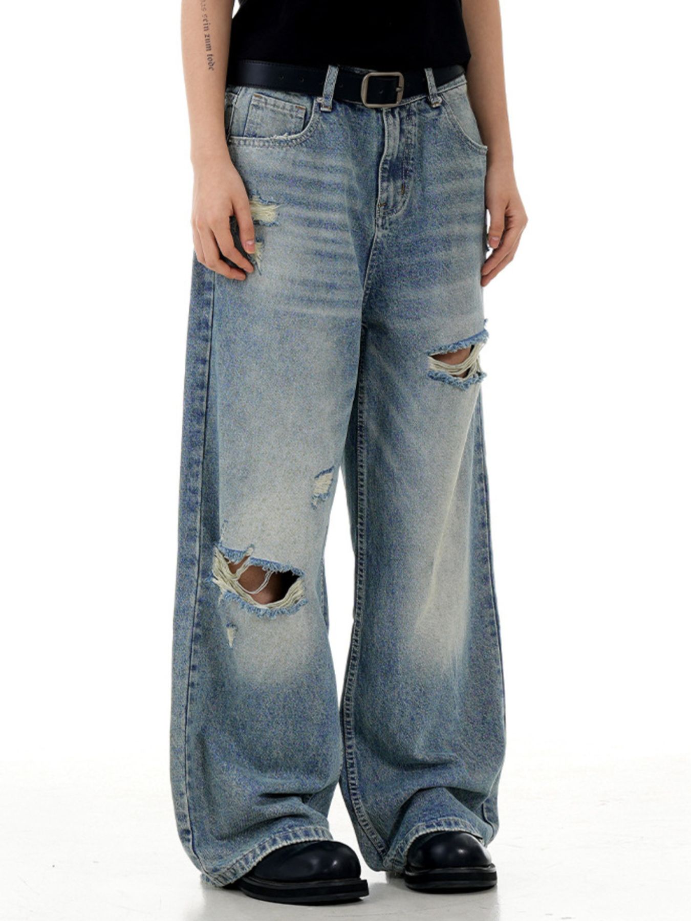 Men's Distressed Wide Leg Jeans