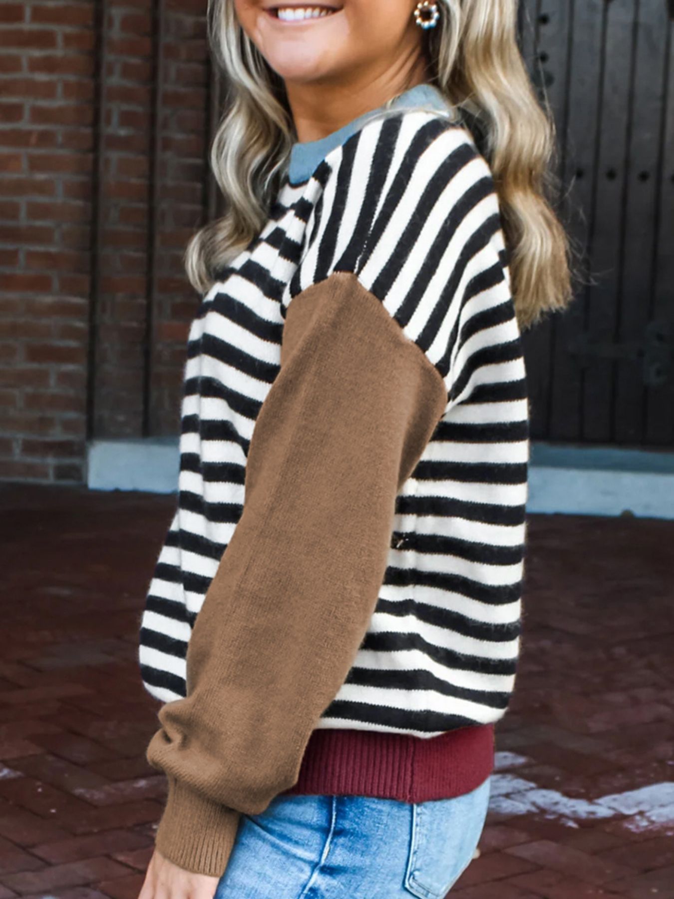 Striped Panels Colorblock Sleeve Sweater