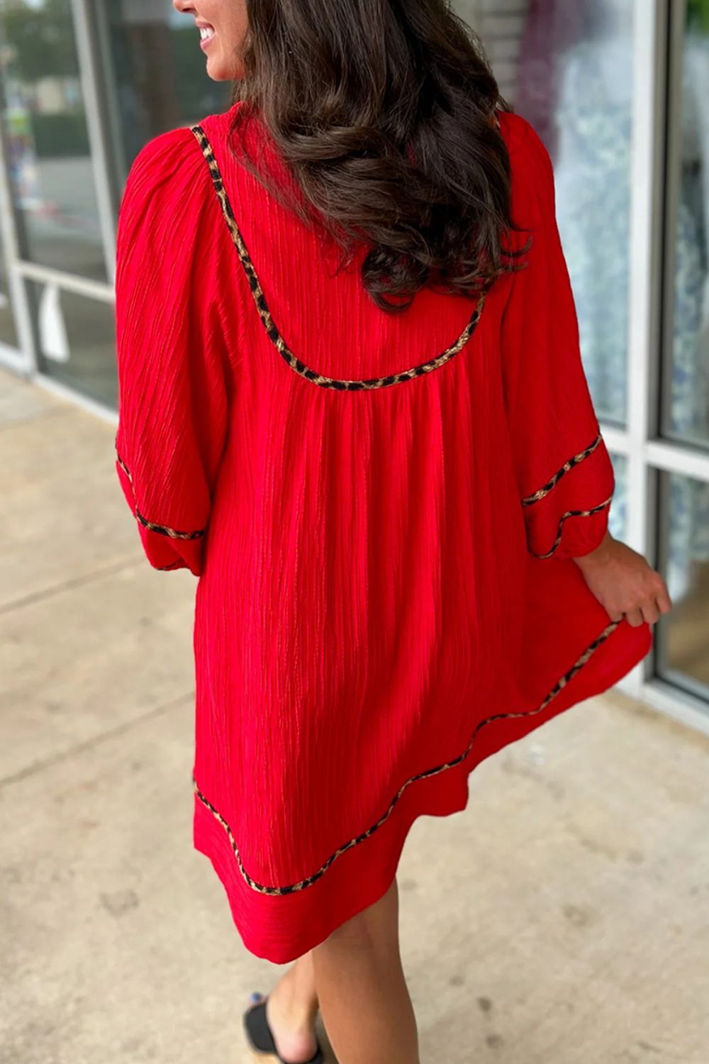 Notched Balloon Sleeve Dress