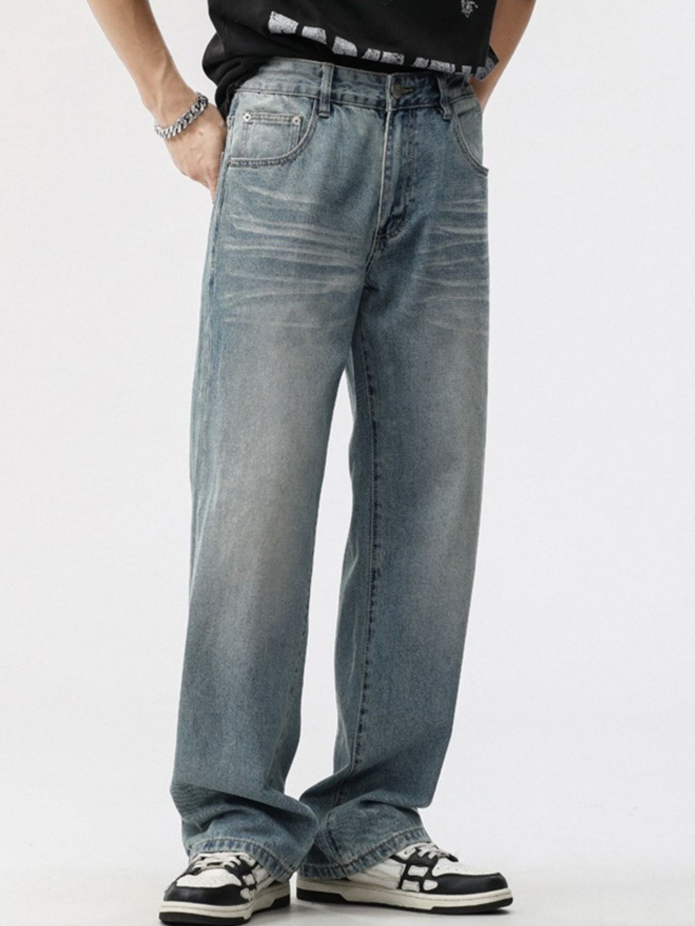 Men's Washed Wide Leg Jeans