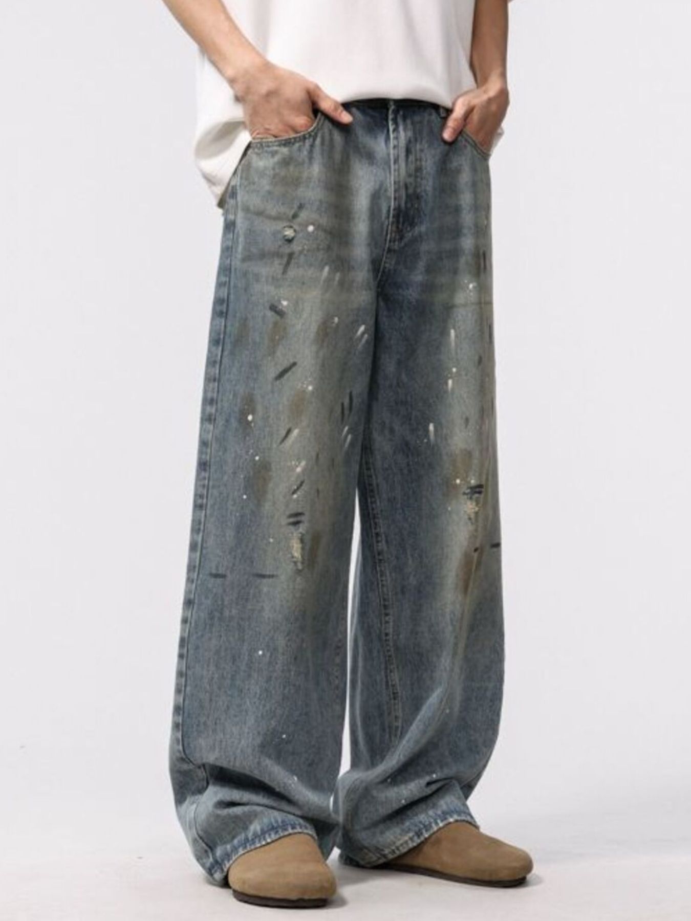 Men's Wide Leg Washed Jeans