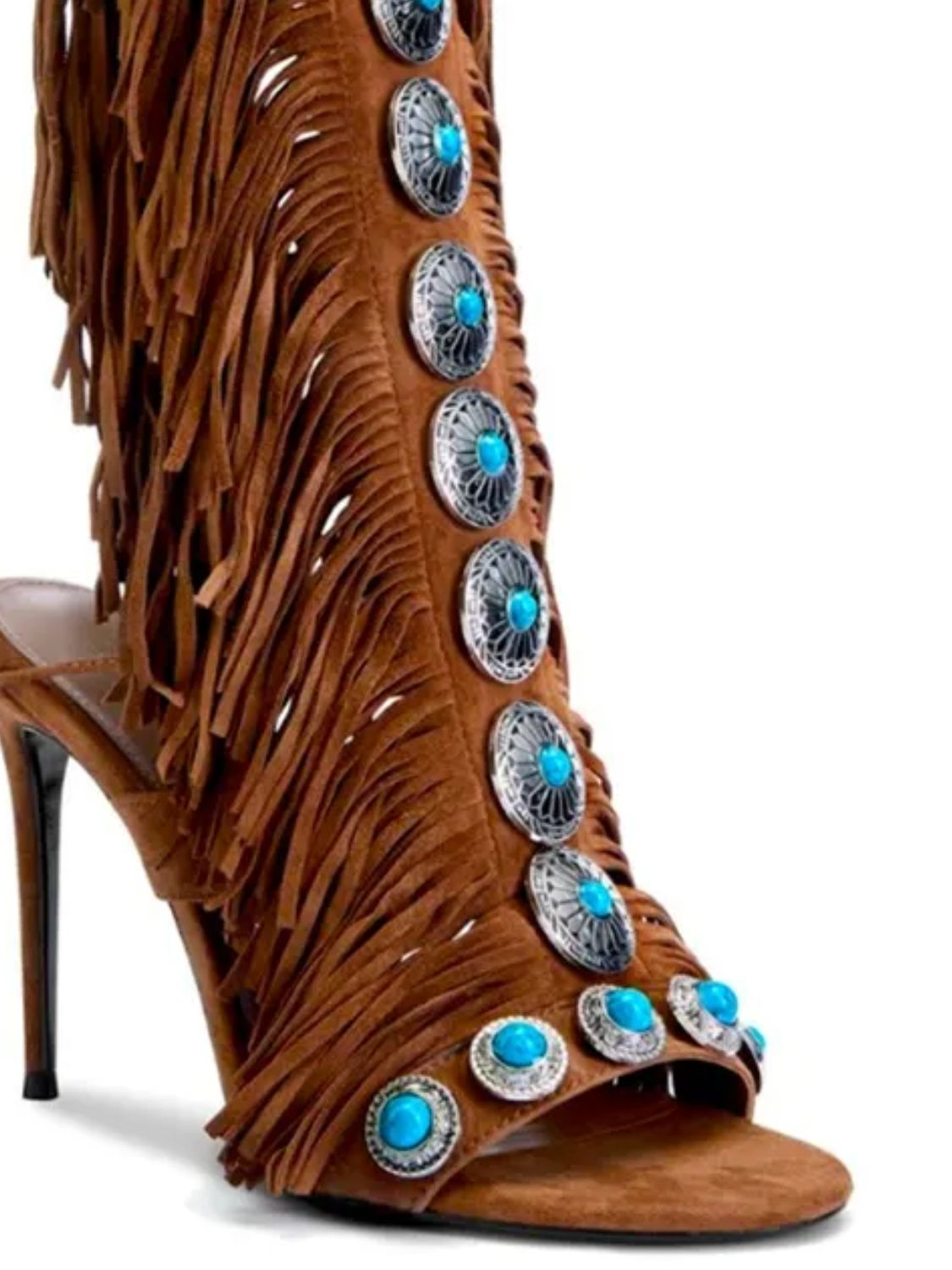 Fringe Lace Up High Heel Sandal