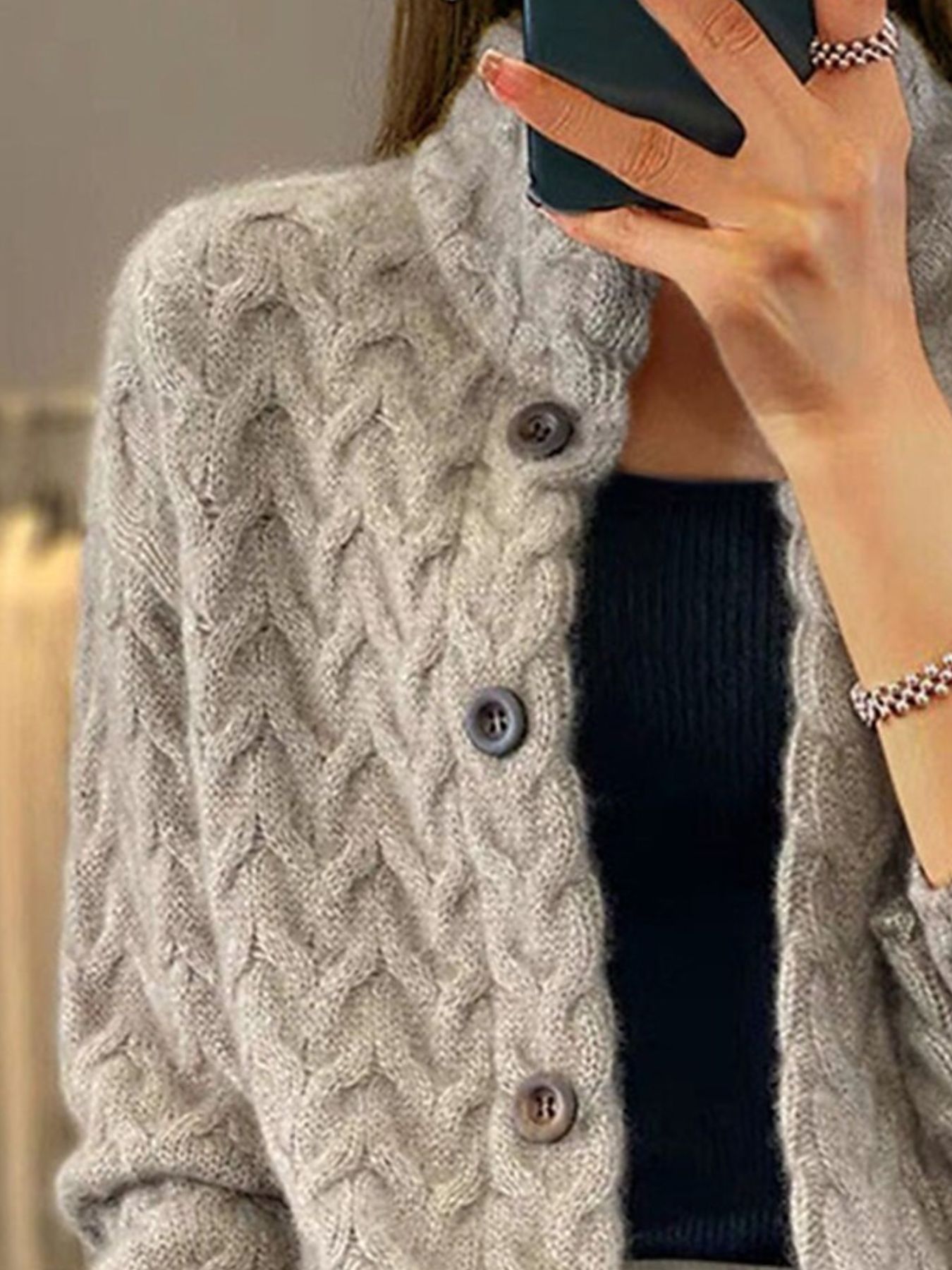 Textured Knit Button-Down Cardigan