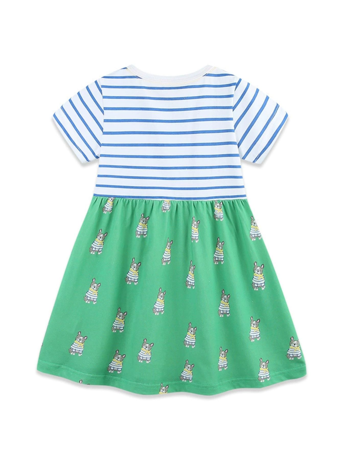 Children's Striped Dog Print Short Sleeve Dress 5