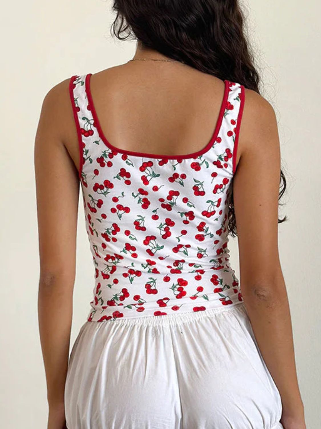 Cherry Print Square Neck Tank