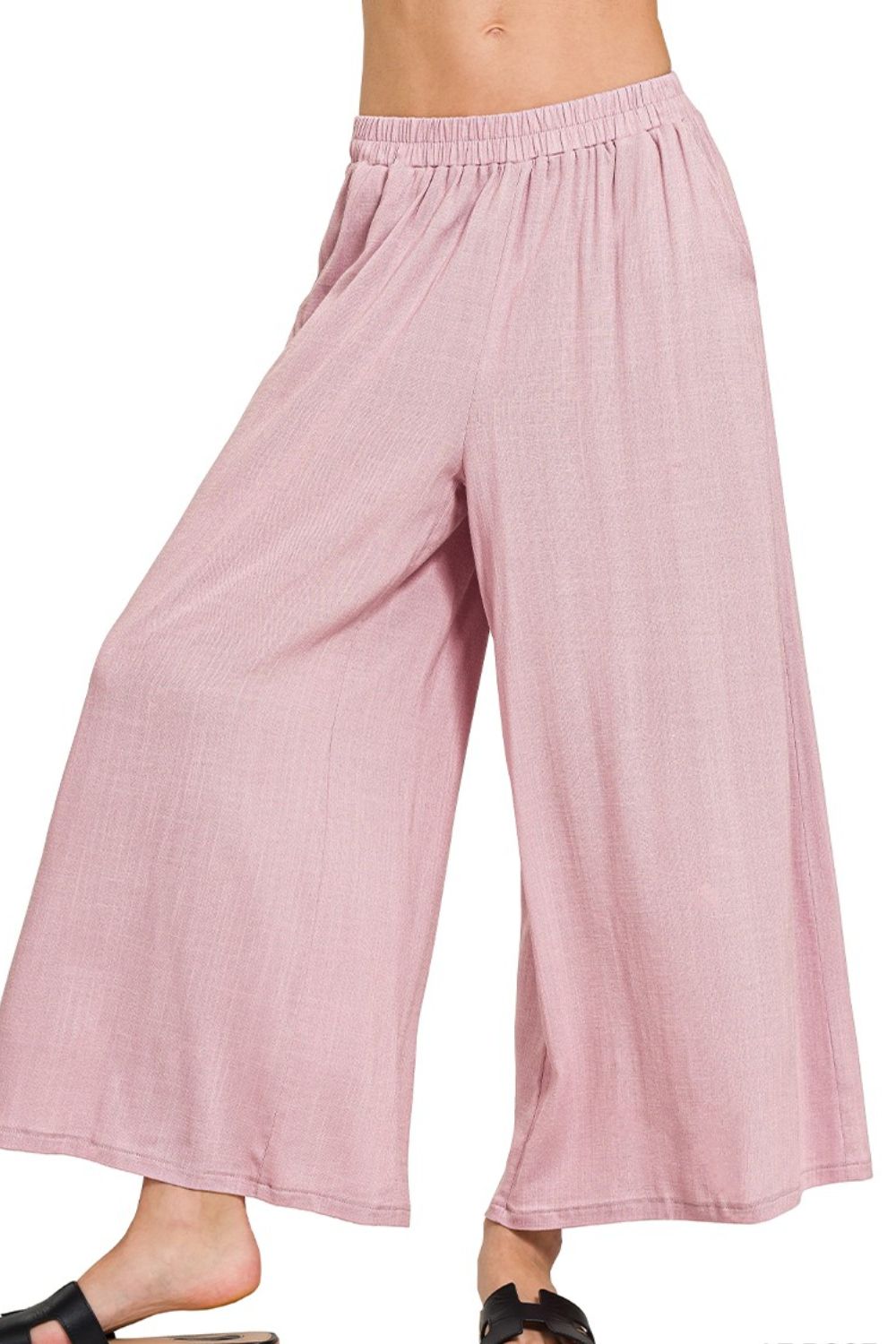 Woven Elastic Band Pants With Pocket