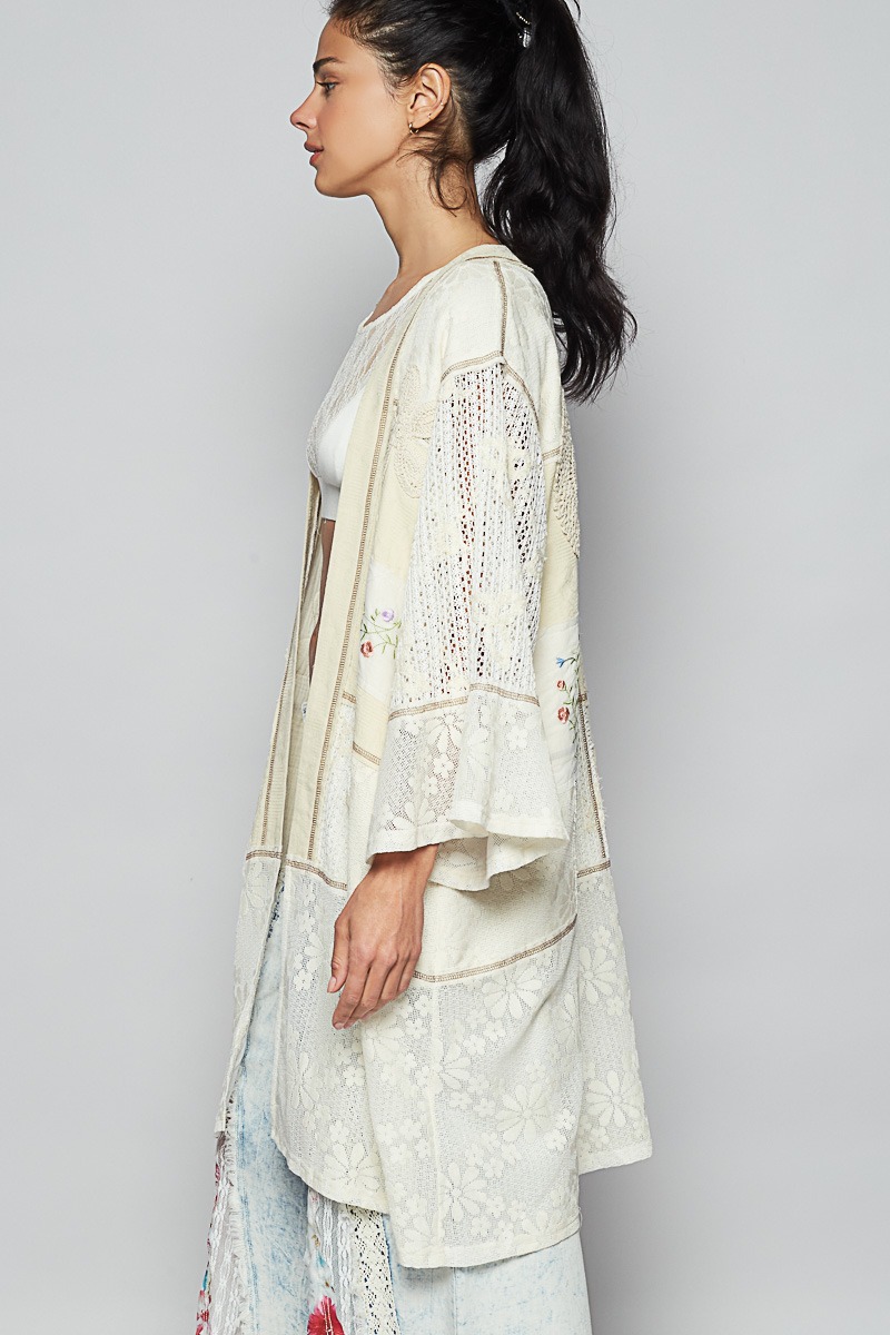 Double Gauze and Lace Mix Cardigan with Embroidered Detail