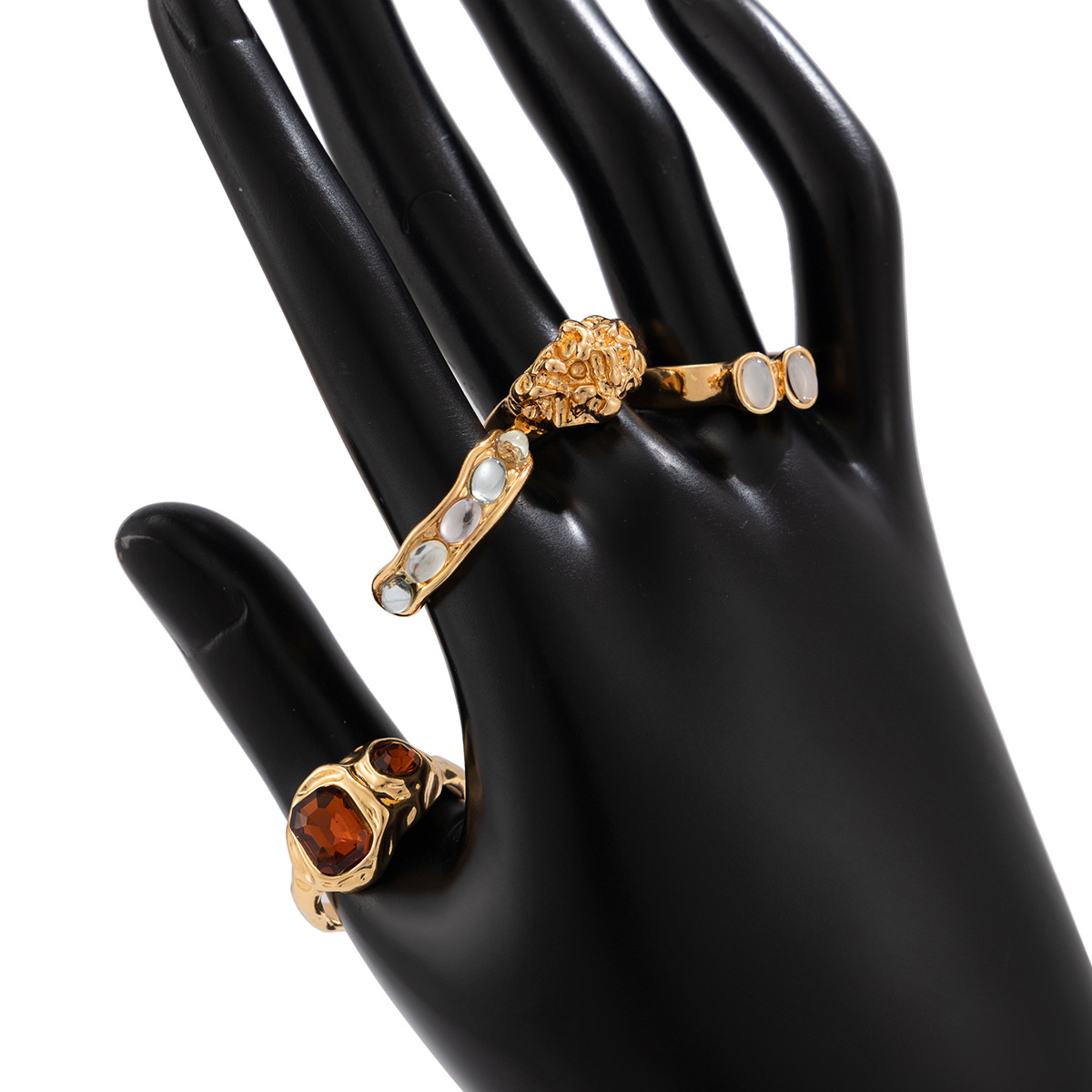 4-Piece Stainless Steel Inlaid Rhinestone Ring