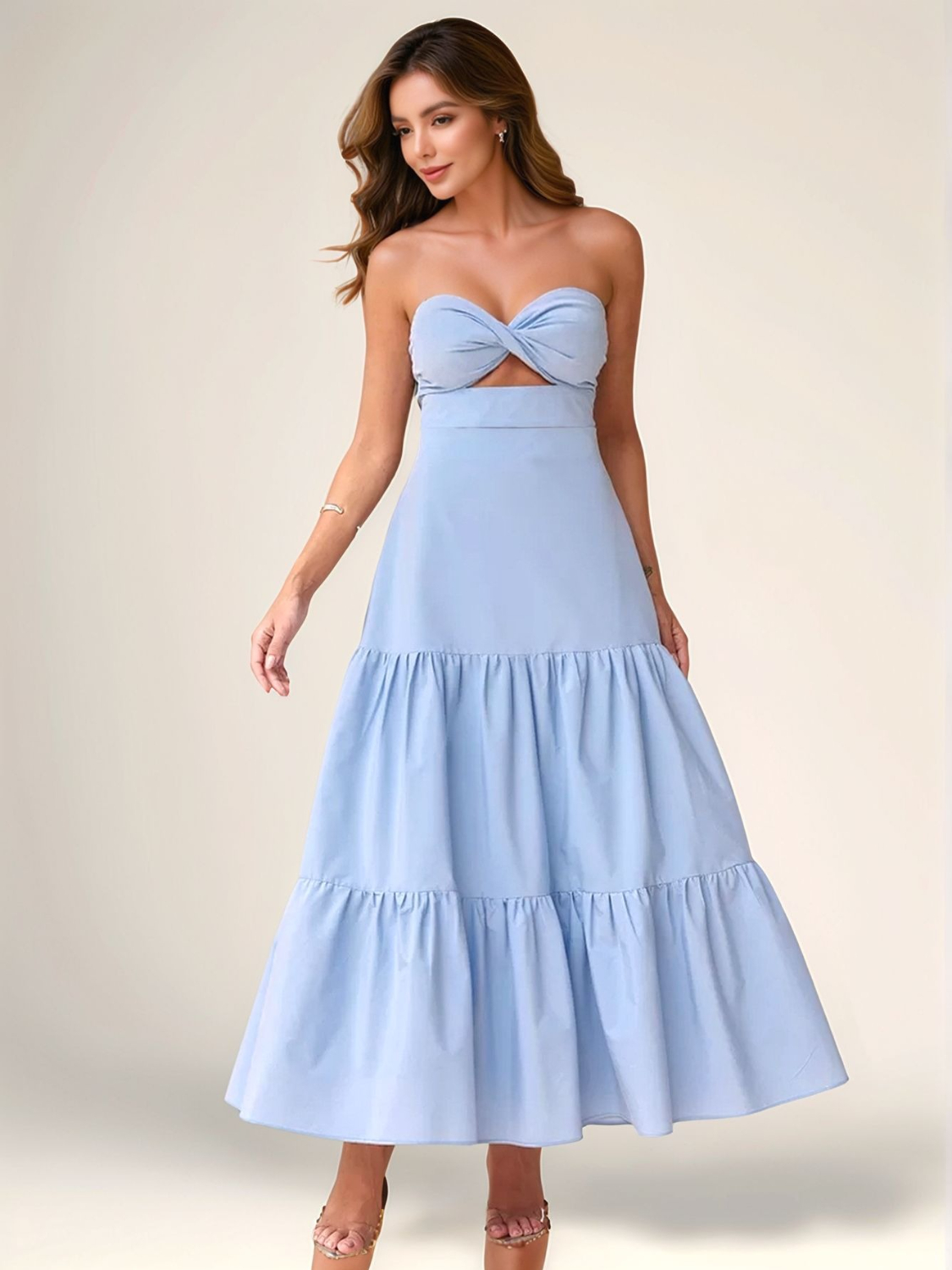 Twist Front Cutout Tiered Maxi Dress