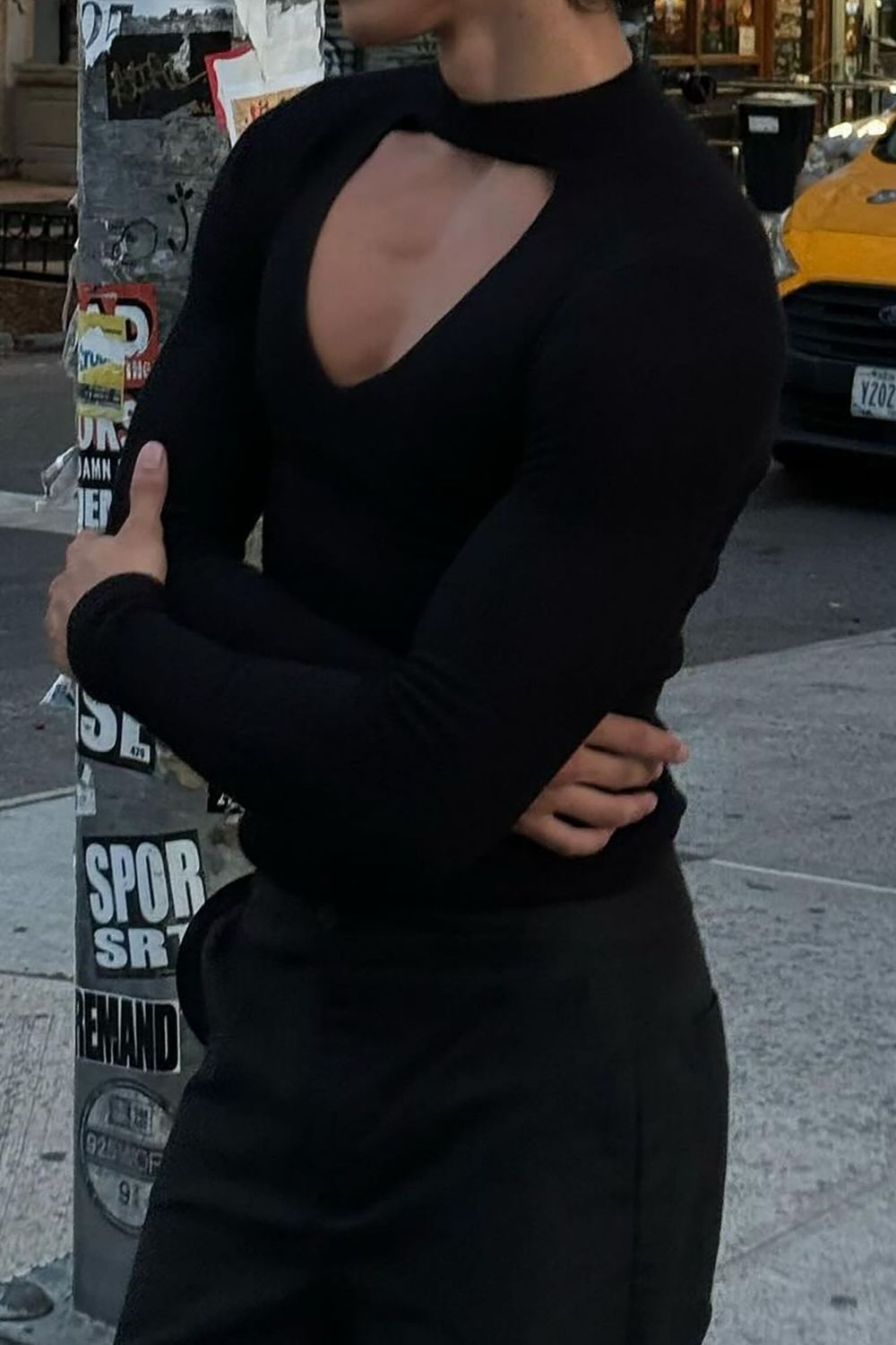 Men's Cutout Front Long Sleeve T-Shirt