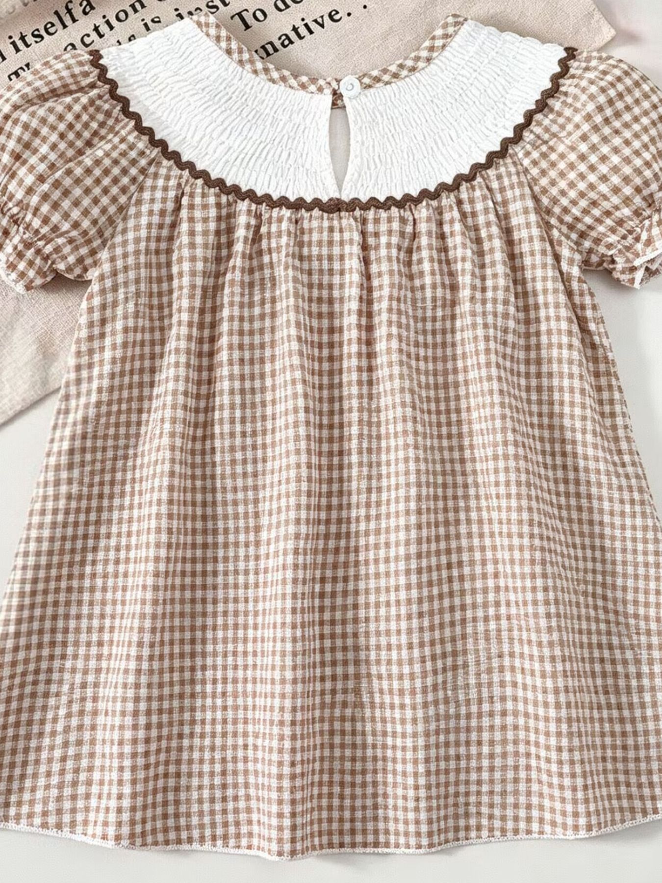 Children's Gingham Football Puff Sleeve Dress 6