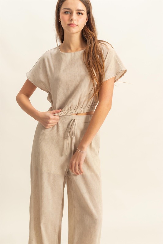 Round Neck Short Sleeve Top and Pants Set