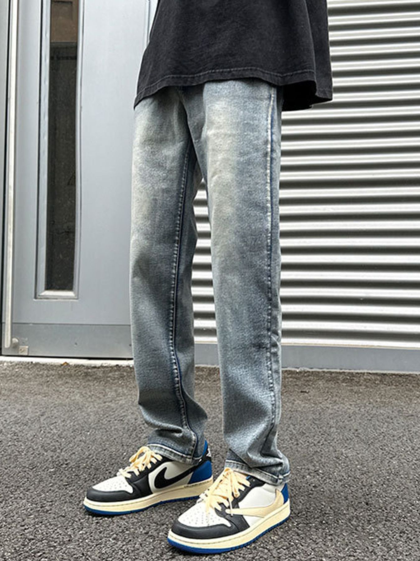 Men's Full Size Vintage Washed Straight Leg Relaxed Fit Jeans Plus Size